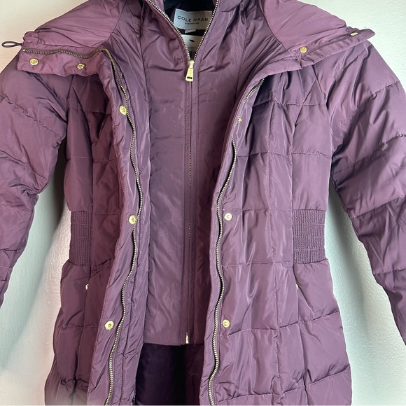 Cole Haan Women’s Merlot Hooded Down & Feather Puffer Jacket Sz Xs - Picture 6 of 11